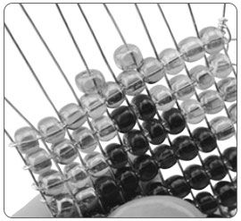 Beads threaded onto the warp wires